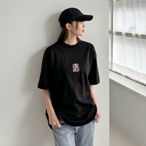 투데이룩 국내생산 박시 루즈핏 라운드넥 반팔 나염 티셔츠