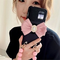 [리본크림][국산] 핸드메이드 러블리 리본 스마트톡 그립톡, 모던 진주 롱_ 스트랩 _롱