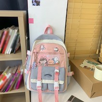 학생가방 학교 백팩 어린이 가방 신학기 학원 초등학생 캐릭터 만화 캐주얼 프레피 스타일 학생 패션 캔버스 대비 색상 대용량 배낭 여성 소 펜던트