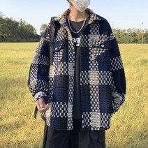 체크 우븐 코트 남 루즈핏 봄가을 인스 빈티지 카고 자켓 코디