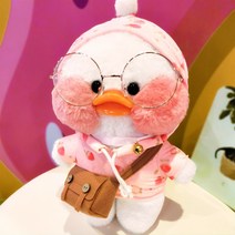 PKTOYS 소녀하트 캐릭터 큐티덕 피규어 숄더 겸 크로스백 깜짝 변신빵빵덕오리인형 옷, 딸기 스웨터 갈색 가방, 오리 인형 메신저 백 30cm