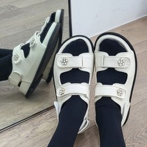 [데일리허니]2480_트위드 큐빅 더블 벨크로 스트랩 샌들 4cm