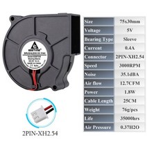 송풍기 브로워 휴대용 차량용 낙엽 세차 청소기 GdstimeDC 5V 12V 24V 75mm 30mm 원심 팬 7530 7.5cm 듀얼 볼 터보 라디에이터 청정기 방열판 1 개, 5V Sleeve XH2.54, 1Pcs