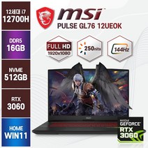MSI Pulse GL76 12UEOK 12세대 i7-12700H RTX3060 17인치 윈도우11 GF76 A12UE, 블랙, 코어i7, 512GB, 16GB, WIN11 Home
