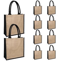 손잡이가 달린 작은 황마 토트백 - 10팩 삼베 비치 토트 - 호텔 투숙객을 위한 웨딩 웰컴 백 여성 비닐 프로젝트 선물 식료품 쇼핑 및 DIY에 적합 - 방수 및 재사용