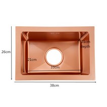 탑볼 주방 싱크대 싱크볼 로즈 골드 싱크 단일 창 카운터 위 sus 304 스테인레스 스틸 수제 싱크 대형 그릇, 26x38cm, 협력사