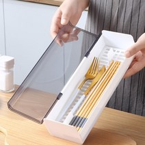 먼지 걱정없는 뚜껑형 물빠짐 수저통 보관함 3color, 화이트