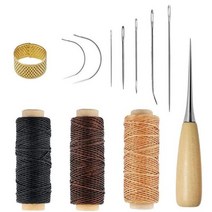 가죽 공예 왁스 스레드 나무 손잡이 손 바느질 바늘 초보자용 수리 스티칭 재봉 도구, 04 12pcs set
