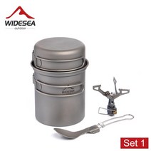 widesea 캠핑 조리기구 세트 가스 버너 스토브 초경량 티타늄 야외 주방 요리 냄비 접이식 숟가락 식기 트레킹, 세트 1