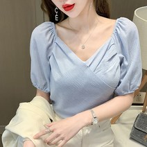 벌룬소매블라우스 스퀘어넥 상의 여름옷 스타일리쉬 여성의류 슬림핏 반팔셔츠 트렌드 2668886472