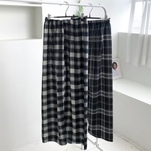 깅엄&체크 밴딩 와이드팬츠
