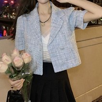 트위드 자켓 결혼식복장 봄 아웃터 미니멈 자켓 하객룩 핑크 트위드가디건 결혼식하객룩 레트로 버튼 반팔 셔츠 여성 여름