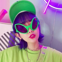 [갓샵] 외계인 인싸 선글라스 안경 5color! [웃긴 특이한 쓸데없는 선물 선그라스 썬, 색상:실버-블랙