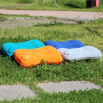 휴대용 펌프형 공기주입 캠핑베개 사각형 2P+보관 파우치, 블루