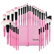 유와쿠 핑크 메이크업 브러시 세트 32pcs 프리미엄 합성 브러시 가부키 파운데이션 브러시 블렌딩 페이스 파우더 블러쉬 은폐기 아이섀도우 화장 브러시 키트와 나일론 가방, A-1Pink