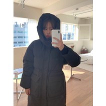 루시 오리털 후드 허리 스트링 롱 패딩 점퍼