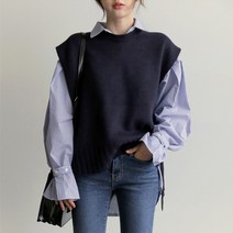 프린스타 Uego-프레피 스타일 루즈 민소매 스웨터 여아용 세련된 니트 조끼 가을/봄 캐주얼
