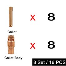 아르곤 용접 토치 소모품 콜릿 본체 1.0mm 1.6mm 2.0mm 2.4mm 3.2mm 4.0mm WP9 WP20 WP25 TIG 텅스텐 전극 앱스트, 8세트 16Pcs