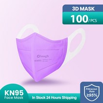방진마스크 Elough-KN95 마스크 FFP2 호흡기 4 중 통기성 CE 인증 KN95 성인용 3D, 18 100PCS KN95 Purple