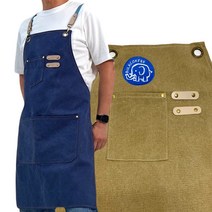 (무료 자수각인) 빈티지 캔버스 앞치마_ 카페 공방 방수 바리스타, 인디고, XL, 1개