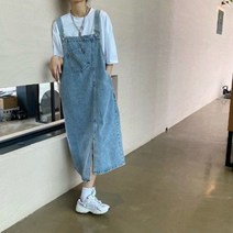 데님 멜빵치마 원피스 여자 루즈핏 작은 키 디자인감 민소매 여름 트임 긴