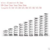 스프링 토션 인장 제작 코일 금형 문 파는곳 종류 팜 20 개몫 0.3mm 스테인레스 스틸 마이크로 소형 압축 od 2mm3mm4mm5mm6mm 길이 5mm 50mm, 5mm, 35mm