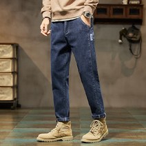 YAPOGI 가을 겨울 청바지 남성 슬림 일자 배기 팬츠