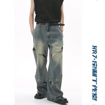 데님 팬츠 남성 여름 아메리칸 하이 스트리트 바이브 와이드 팬츠 캐주얼
