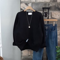 상상그이상 여성용 국내제작 립셔링 페미닌한 숄더 포인트 무지 긴팔티 단정한 라운드넥 캐주얼 맨투맨 티셔츠 베이직 스타일 사계절용