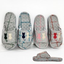 삼중 쿠션 면실내화 3중 3겹 거실 어린이집 유치원 고양이 남성 여성 퀼트실내화, [고양이]여성_레드