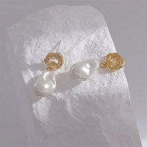 하이퀄리티 주얼리브랜드 FFLACELL 바로크 진주 모조 다이아몬드 스터드 귀걸이 언발런스 세련된 청금석 여성 수제 매력