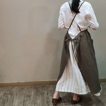 방가지똥 앞치마 롱주름 엑스자 브라운카키 린넨 앞치마, 1개