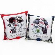 더스티치 십자수패키지 주차쿠션 DIY만들기세트 실포함, 체크단추주차-네이비