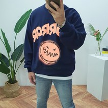바이코드 남녀공용 오버핏 잇츠호러 프린팅 맨투맨 라운드 티셔츠