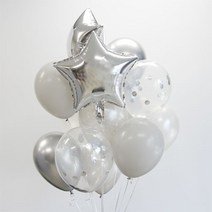 하늘풍선파티 컨페티은박풍선세트10P 돌잔치 프로포즈 이벤트 생일 백일상 포토존 웨딩 여행, 별 실버