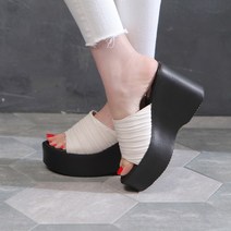 셔링 가보시 웨지 통굽 슬리퍼 9cm