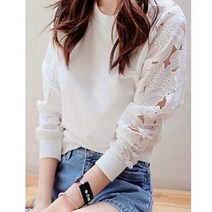 여성의류 빅사이즈 레이스소매 맨투맨 티셔츠 1color
