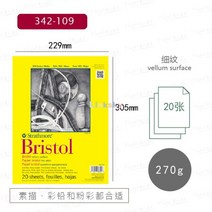 미술 용품 Strathmore 300 시리즈 342 브리스톨 스무스 테이프 제본 20매 360 수채화 클래스 팩 콜드 프레스, 342-109