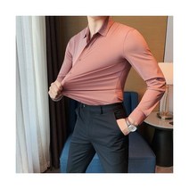 가을 긴팔 원피스 셔츠 남성 의류 심플한 슬림 맞는 캐주얼 정장 Office 블라우스 옴므 핫 사이즈 S~4XL