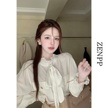 명품 스타일 리본 블라우스 나염 스카프블라우스 데일리 귀여운 엘레강스 넥리본 정장 타이 데이트 땡땡이