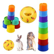 ZUOLUN 스택 업 버니 컵 간식 볼이 있는 토끼 쌓기 컵 8개 토끼를 위한 다채로운 스태킹 컵 토끼 장난감 스태킹 컵 세트 토끼 작은 동물 반려동물용