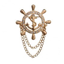 GHSHOP 체인 술 브로치 옷깃 핀 코트 슈트가있는 2xGold Tone Crystal Rudder Helm