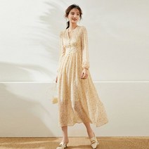 봄 여름 쉬폰 롱 원피스 예쁜 샤랄라 플라워133039 Bailuyu 2022 봄 새로운 모리 여성 꽃 무늬 스커트 쉬폰 스커트 목가적 인 스타일의 노화 방지 V 넥 드레스 롱