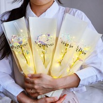 꽃한송이 홀로그램 장미 한송이 꽃다발 LED 홀로그램 비누꽃 로즈데이 성년의날 졸업식 입학식 어버이날 투명 선물 행사 단체 기업, LED 조명 무드등 추가함, 레터링 글자 추가안함