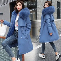 온풍기겨울 자켓 2022 새로운 여성 파카 의류 롱 코트 울 라이너 후드 모피 칼라 두꺼운 따뜻한 스노우웨어, 03 Blue_08 6XL