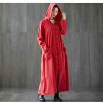 가을트렌치코트 면린넨 여성의류 무당 단추 부처님 두루마기 후드 긴 소매 추가 롱 케이프 판초 가디건 694050667