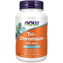 NOW 보충제 Tri-Chromium™ 500mcg 시나몬 인슐린 공동 인자x 180 식물성 캡슐, 180 Count (Pack of 1)