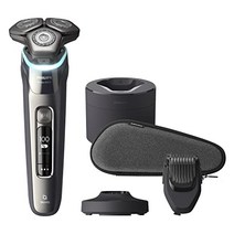 독일 직구 SkinIQ 기술이 적용된 필립스 Shaver Series 9000 압력 보호 센서가 있는 전기 습식 및 건식 면도기 이중 강철 정밀 면도날 유연한 360도 면도 헤드 S9987/59-17761, S9987/59