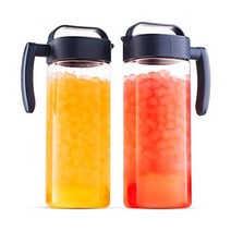 코맥스 뚜껑 달린 플라스틱 물병 2종 세트 BPA 프리 워터 아이스 티 전자레인지 식기세척기 안전 냉장고용 차 상그리아 또는 주스 용기 2.1 Qt, 단일사이즈