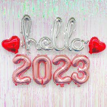 hello 2023 풍선 신년 연말파티용품 연말 새해 파티 행사 알파벳 숫자 은박 세트, 골드, 로즈골드, 데이지(2개입)